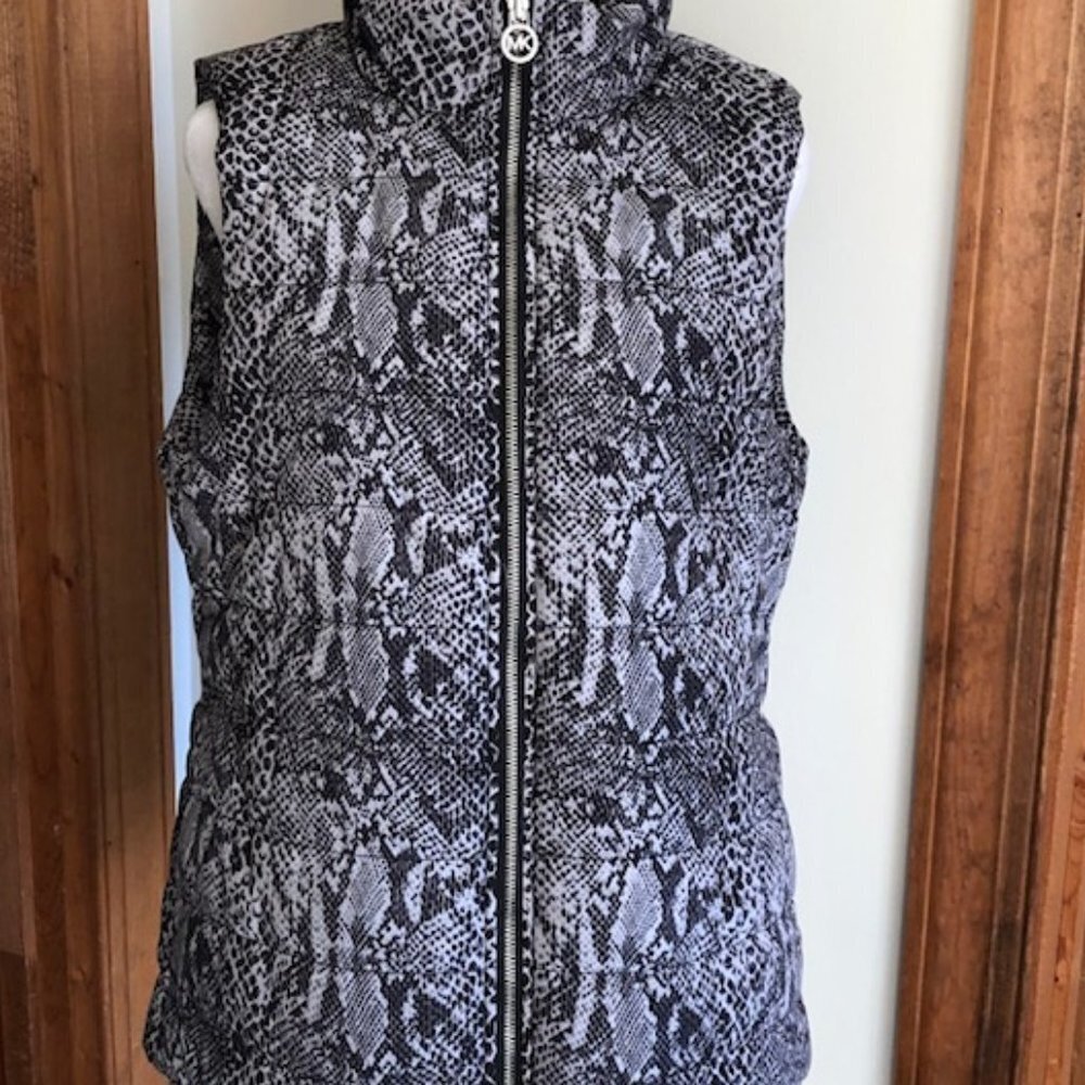 MICHAEL KORS Puffer Vest Black Gray White Snakeskin Print Medium - Picture 4 of 17